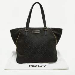 DKNY Black Signature Canvas and Leather Zip Side Shopper Tote