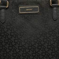 DKNY Black Signature Canvas and Leather Zip Side Shopper Tote