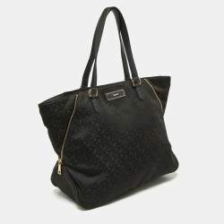 DKNY Black Signature Canvas and Leather Zip Side Shopper Tote