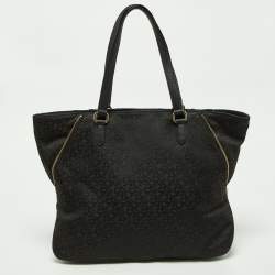 DKNY Black Signature Canvas and Leather Zip Side Shopper Tote