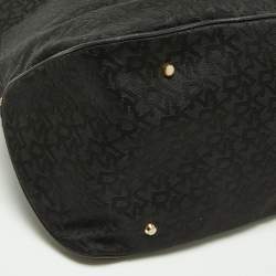DKNY Black Signature Canvas and Leather Zip Side Shopper Tote