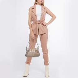 Pre Owned DKNY Gold/Beige Canvas and Leather Shoulder Bag