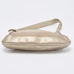 Pre Owned DKNY Gold/Beige Canvas and Leather Shoulder Bag