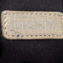 Pre Owned DKNY Gold/Beige Canvas and Leather Shoulder Bag