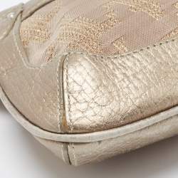 Pre Owned DKNY Gold/Beige Canvas and Leather Shoulder Bag