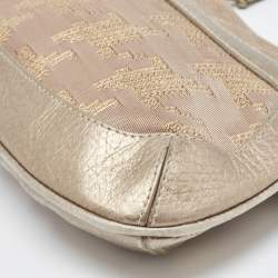 Pre Owned DKNY Gold/Beige Canvas and Leather Shoulder Bag