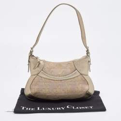 Pre Owned DKNY Gold/Beige Canvas and Leather Shoulder Bag