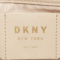 Pre Owned DKNY Beige/Brown Signature Coated Canvas and Leather Top Zip Shopper Tote