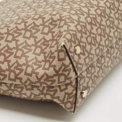 Pre Owned DKNY Beige/Brown Signature Coated Canvas and Leather Top Zip Shopper Tote