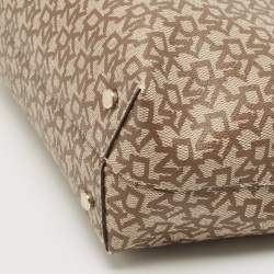 Pre Owned DKNY Beige/Brown Signature Coated Canvas and Leather Top Zip Shopper Tote