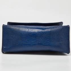 DKNY Blue Croc Embossed Leather Bryant Flap Crossbody Bag