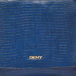 DKNY Blue Croc Embossed Leather Bryant Flap Crossbody Bag