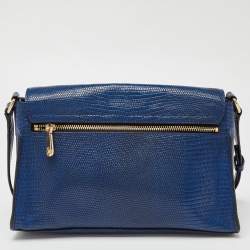 DKNY Blue Croc Embossed Leather Bryant Flap Crossbody Bag