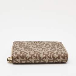 DKNY Beige/Brown Signature Coated Canvas Zip Around Continental Wallet