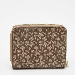 DKNY Beige/Brown Signature Coated Canvas Zip Around Continental Wallet