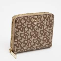 DKNY Beige/Brown Signature Coated Canvas Zip Around Continental Wallet