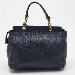 Pre Owned Dkny Navy Blue Leather Greenwich Top Handle Bag