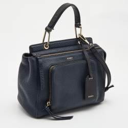 Pre Owned Dkny Navy Blue Leather Greenwich Top Handle Bag
