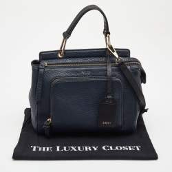 Pre Owned Dkny Navy Blue Leather Greenwich Top Handle Bag