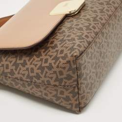 Pre Owned DKNY Tan/Brown Monogram Coated Canvas and Leather Sandra Top Handle Bag