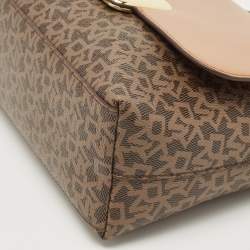 Pre Owned DKNY Tan/Brown Monogram Coated Canvas and Leather Sandra Top Handle Bag