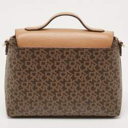 Pre Owned DKNY Tan/Brown Monogram Coated Canvas and Leather Sandra Top Handle Bag