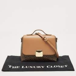 Pre Owned DKNY Tan/Brown Monogram Coated Canvas and Leather Sandra Top Handle Bag
