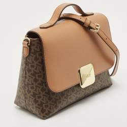 Pre Owned DKNY Tan/Brown Monogram Coated Canvas and Leather Sandra Top Handle Bag