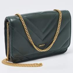 Pre Owned DKNY Green Quilted Leather Allen Chain Shoulder Bag