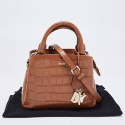 Pre Owned DKNY Brown Croc Embossed Leather Paige Tote