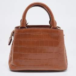 Pre Owned DKNY Brown Croc Embossed Leather Paige Tote