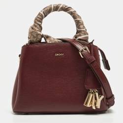 Pre Owned DKNY Burgundy Leather Paige Top Handle Bag