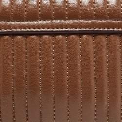 Pre Owned DKNY Brown Pinstripe Quilted Leather Gansevoort Flap Shoulder Bag