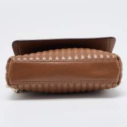 Pre Owned DKNY Brown Pinstripe Quilted Leather Gansevoort Flap Shoulder Bag