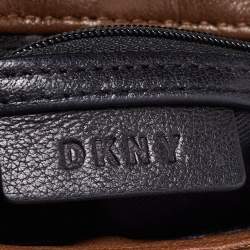 Pre Owned DKNY Brown Pinstripe Quilted Leather Gansevoort Flap Shoulder Bag