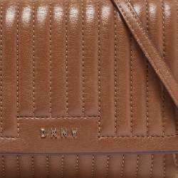 Pre Owned DKNY Brown Pinstripe Quilted Leather Gansevoort Flap Shoulder Bag