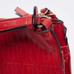 Pre Owned DKNY Red Logo Embossed Double Zip Crossbody Bag