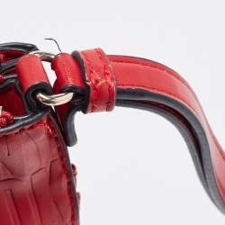 Pre Owned DKNY Red Logo Embossed Double Zip Crossbody Bag