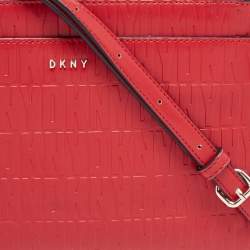 Pre Owned DKNY Red Logo Embossed Double Zip Crossbody Bag