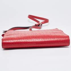 Pre Owned DKNY Red Logo Embossed Double Zip Crossbody Bag
