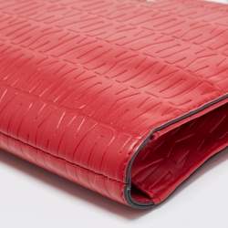 Pre Owned DKNY Red Logo Embossed Double Zip Crossbody Bag