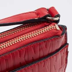 Pre Owned DKNY Red Logo Embossed Double Zip Crossbody Bag