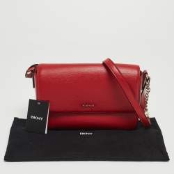 Pre Owned Dkny Red Leather Bryant Park Flap Crossbody Bag