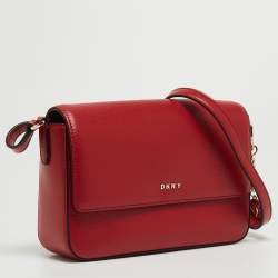 Pre Owned Dkny Red Leather Bryant Park Flap Crossbody Bag