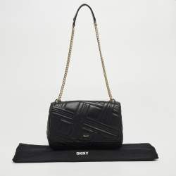 Pre Owned DKNY Black Quilted Leather Allen Flap Shoulder Bag