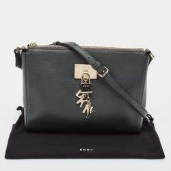 Pre Owned DKNY Dark Grey Leather Ellisa Messenger Bag