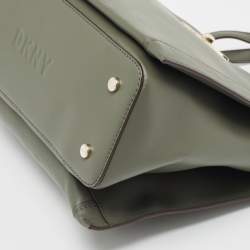 Pre Owned DKNY Khaki Green Leather Logo Twist Tote