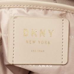 Pre Owned DKNY Khaki Green Leather Logo Twist Tote