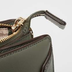 Pre Owned DKNY Khaki Green Leather Logo Twist Tote