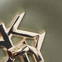 Pre Owned DKNY Khaki Green Leather Logo Twist Tote